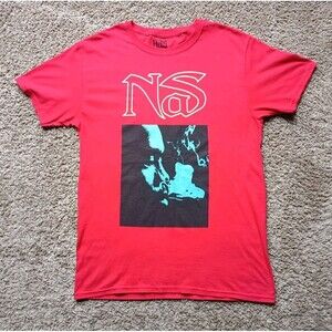 Nas T-Shirt Men's Small 90s Rap Graphic Red Short Sleeve